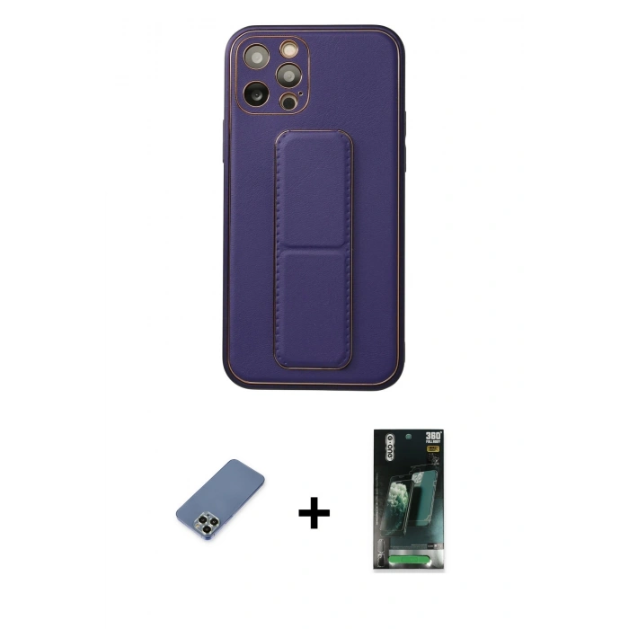 MARSİLYAN™- iPhone 12 Pro Kılıf Akış Doku - Şeffaf 360 Full Body Arka Koruyucu + Metal Kamera Lens Koruma Cam - AKYL