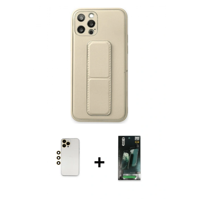MARSİLYAN™- iPhone 12 Pro Kılıf Akış Doku - Şeffaf 360 Full Body Arka Koruyucu + Shine Kamera Lens - GD