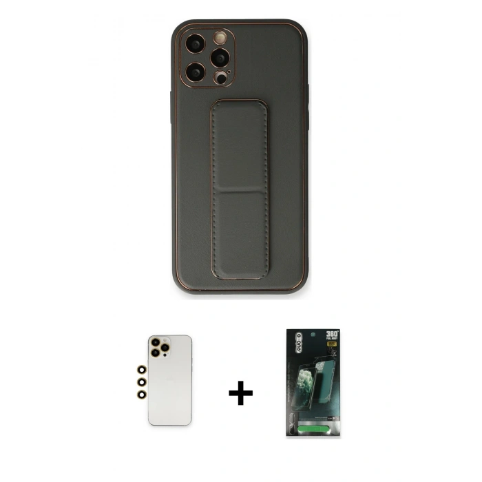 MARSİLYAN™- iPhone 12 Pro Kılıf Akış Doku - Şeffaf 360 Full Body Arka Koruyucu + Shine Kamera Lens - GD