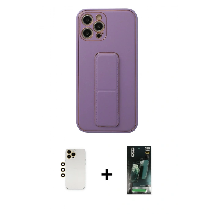 MARSİLYAN™- iPhone 12 Pro Kılıf Akış Doku - Şeffaf 360 Full Body Arka Koruyucu + Shine Kamera Lens - GD