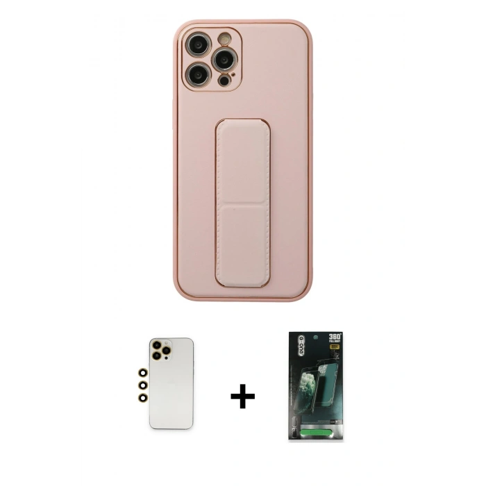 MARSİLYAN™- iPhone 12 Pro Kılıf Akış Doku - Şeffaf 360 Full Body Arka Koruyucu + Shine Kamera Lens - GD