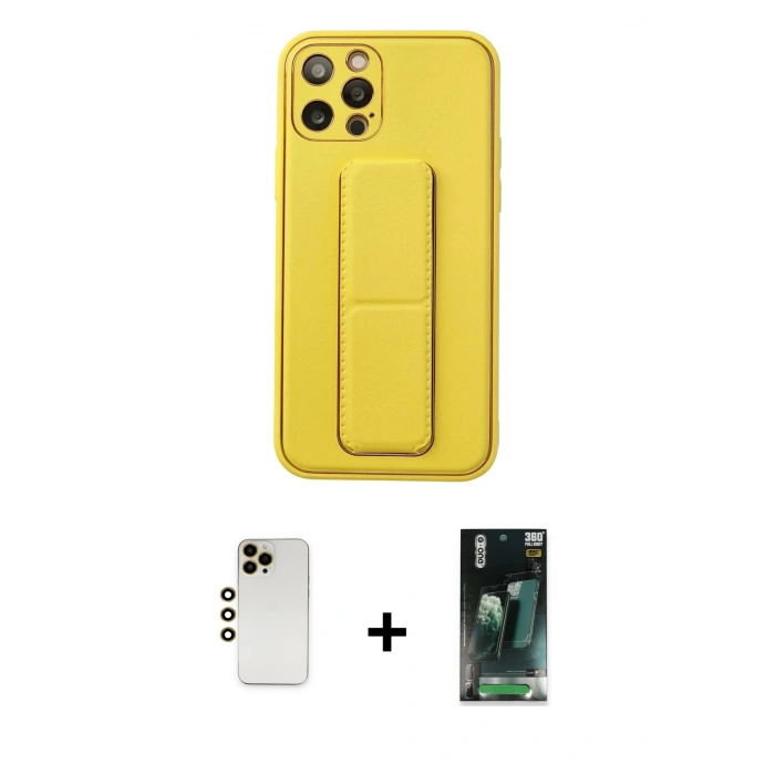 MARSİLYAN™- iPhone 12 Pro Kılıf Akış Doku - Şeffaf 360 Full Body Arka Koruyucu + Shine Kamera Lens - GD