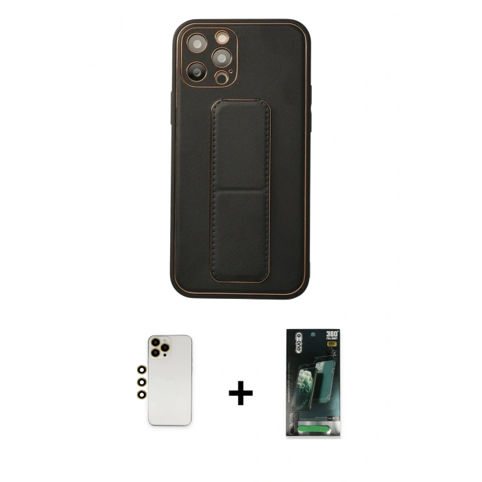 MARSİLYAN™- iPhone 12 Pro Kılıf Akış Doku - Şeffaf 360 Full Body Arka Koruyucu + Shine Kamera Lens - GD