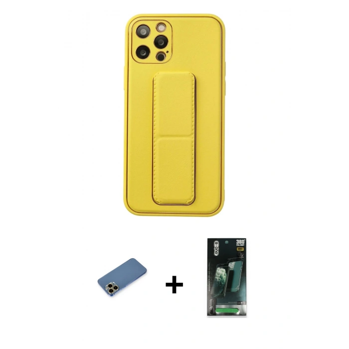 MARSİLYAN™- iPhone 12 Pro Kılıf Akış Doku - Şeffaf 360 Full Body Arka Koruyucu + Shine Kamera Lens Koruma Cam - GD