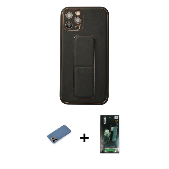 MARSİLYAN™- iPhone 12 Pro Kılıf Akış Doku - Şeffaf 360 Full Body Arka Koruyucu + Shine Kamera Lens Koruma Cam - GD