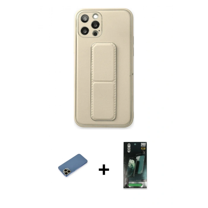 MARSİLYAN™- iPhone 12 Pro Kılıf Akış Doku - Şeffaf 360 Full Body Arka Koruyucu + Shine Kamera Lens Koruma Cam - GD