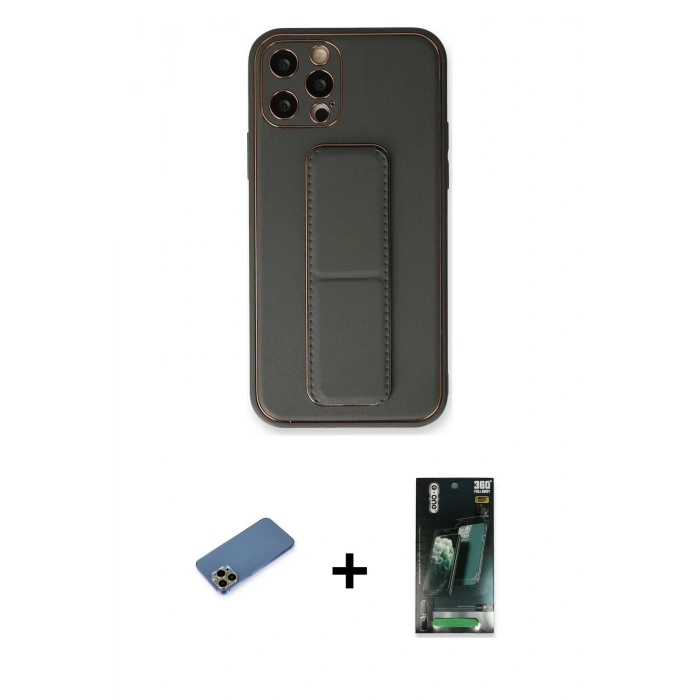 MARSİLYAN™- iPhone 12 Pro Kılıf Akış Doku - Şeffaf 360 Full Body Arka Koruyucu + Shine Kamera Lens Koruma Cam - GD