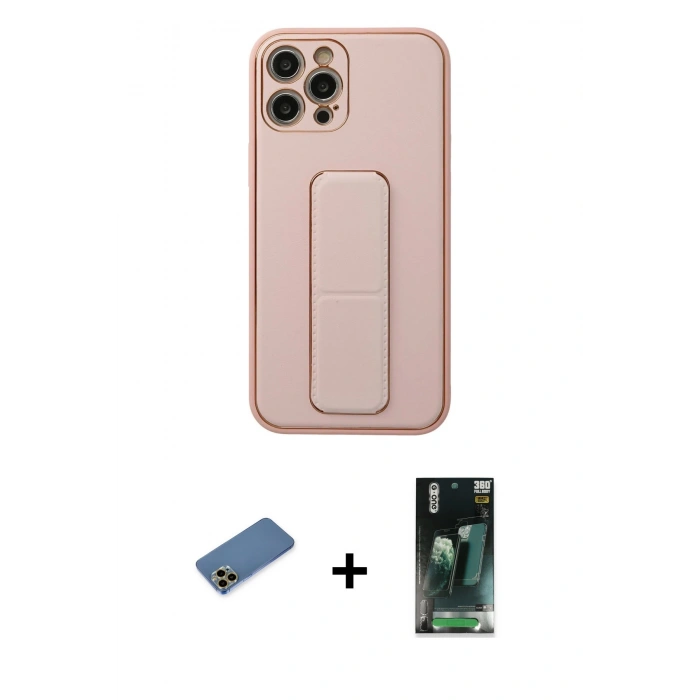 MARSİLYAN™- iPhone 12 Pro Kılıf Akış Doku - Şeffaf 360 Full Body Arka Koruyucu + Shine Kamera Lens Koruma Cam - GD