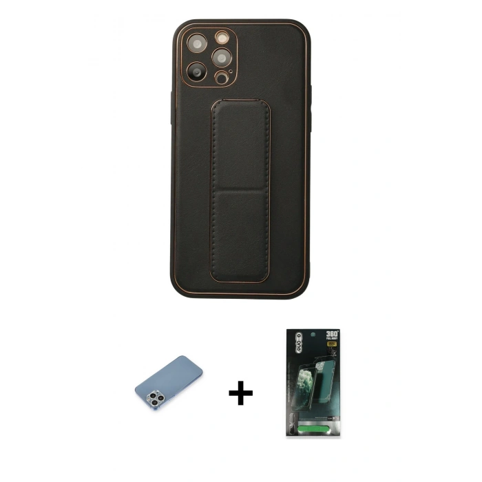 MARSİLYAN™- iPhone 12 Pro Kılıf Akış Doku - Şeffaf 360 Full Body Arka Koruyucu + Shine Kamera Lens Koruma Cam - GS