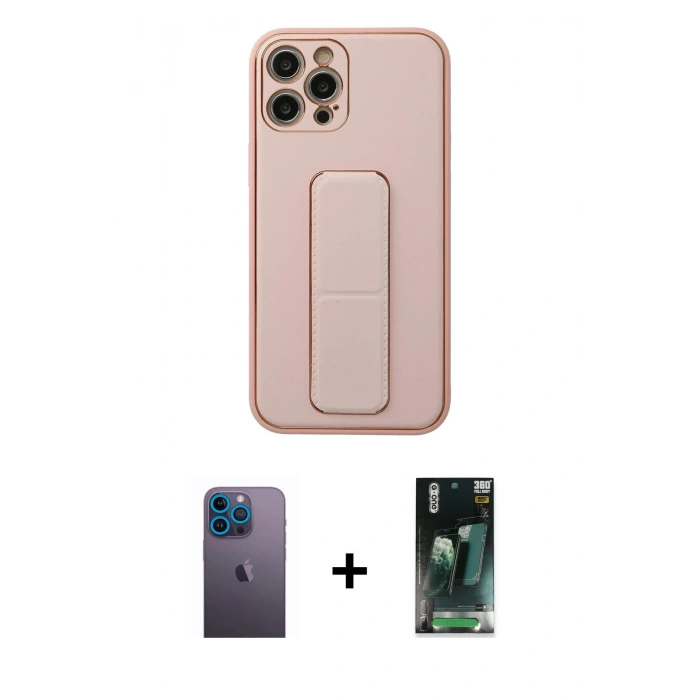 MARSİLYAN™- iPhone 12 Pro Kılıf Akış Doku - Şeffaf 360 Full Body Arka Koruyucu + Mavi Neon Fosforlu Kamera Lens