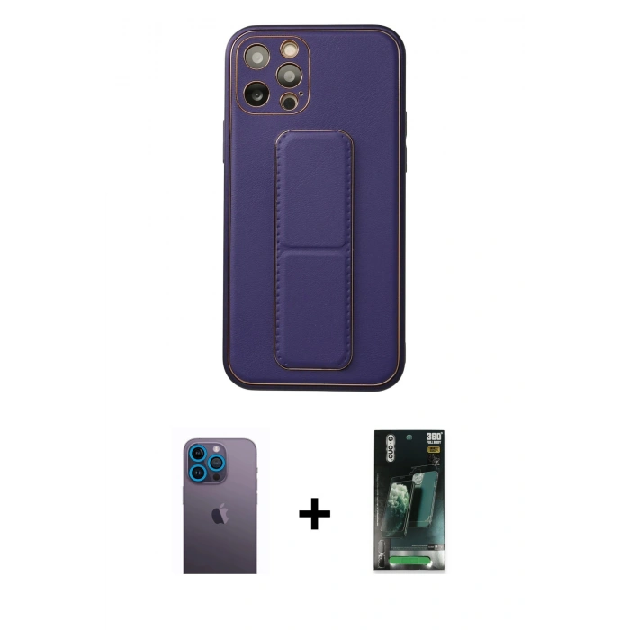 MARSİLYAN™- iPhone 12 Pro Kılıf Akış Doku - Şeffaf 360 Full Body Arka Koruyucu + Mavi Neon Fosforlu Kamera Lens