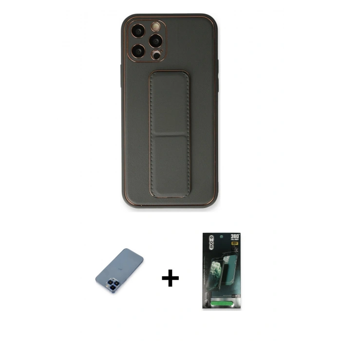 MARSİLYAN™- iPhone 12 Pro Kılıf Akış Doku - Şeffaf 360 Full Body Arka Koruyucu + Metal Kamera Lens Koruma Cam - MI
