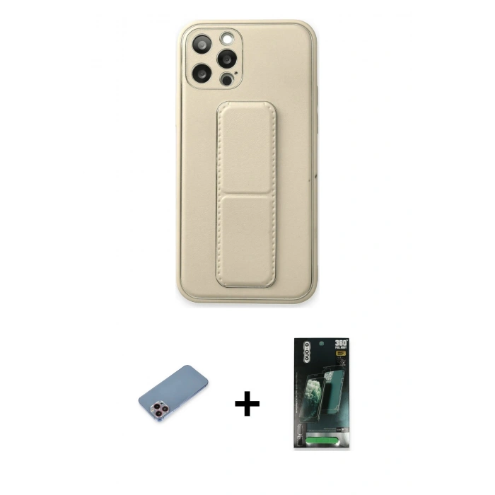 MARSİLYAN™- iPhone 12 Pro Kılıf Akış Doku - Şeffaf 360 Full Body Arka Koruyucu + Shine Kamera Lens Koruma Cam - PE