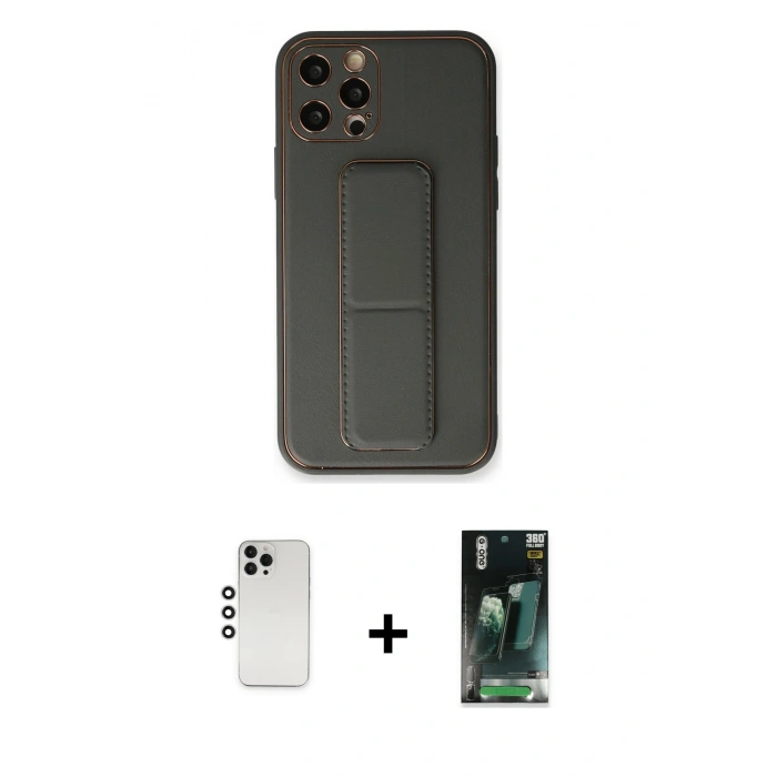 MARSİLYAN™- iPhone 12 Pro Kılıf Akış Doku - Şeffaf 360 Full Body Arka Koruyucu + Shine Kamera Lens - GS