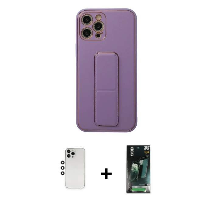 MARSİLYAN™- iPhone 12 Pro Kılıf Akış Doku - Şeffaf 360 Full Body Arka Koruyucu + Shine Kamera Lens - GS