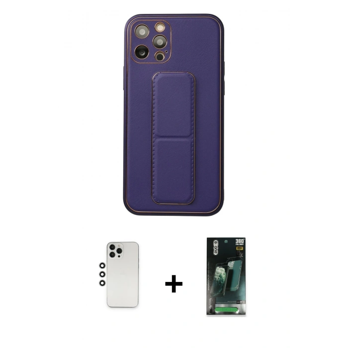 MARSİLYAN™- iPhone 12 Pro Kılıf Akış Doku - Şeffaf 360 Full Body Arka Koruyucu + Shine Kamera Lens - GS