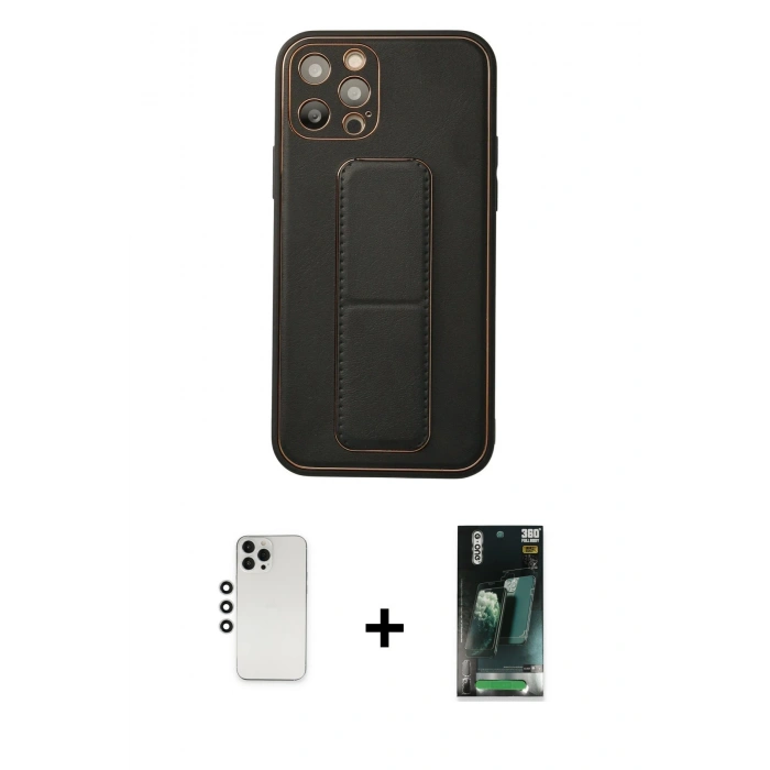 MARSİLYAN™- iPhone 12 Pro Kılıf Akış Doku - Şeffaf 360 Full Body Arka Koruyucu + Shine Kamera Lens - GS