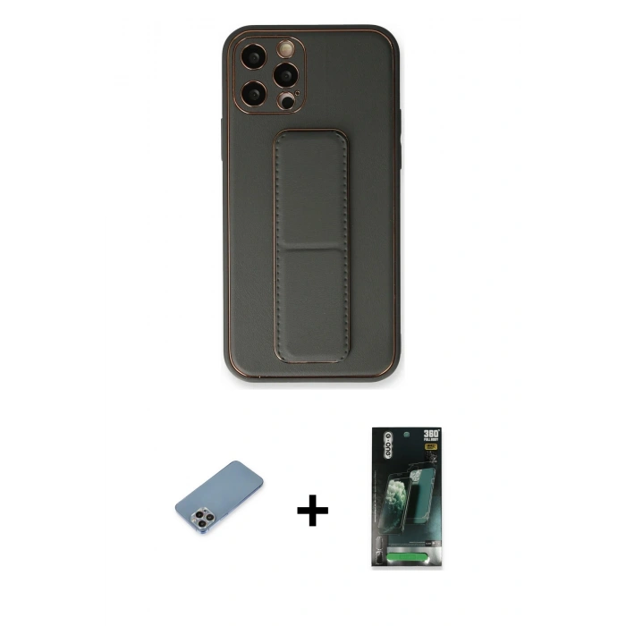 MARSİLYAN™- iPhone 12 Pro Kılıf Akış Doku - Şeffaf 360 Full Body Arka Koruyucu + Shine Kamera Lens Koruma Cam - GI
