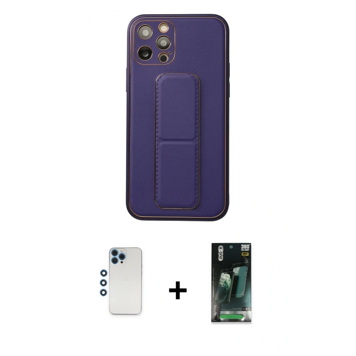 MARSİLYAN™- iPhone 12 Pro Kılıf Akış Doku - Şeffaf 360 Full Body Arka Koruyucu + Shine Kamera Lens - MI