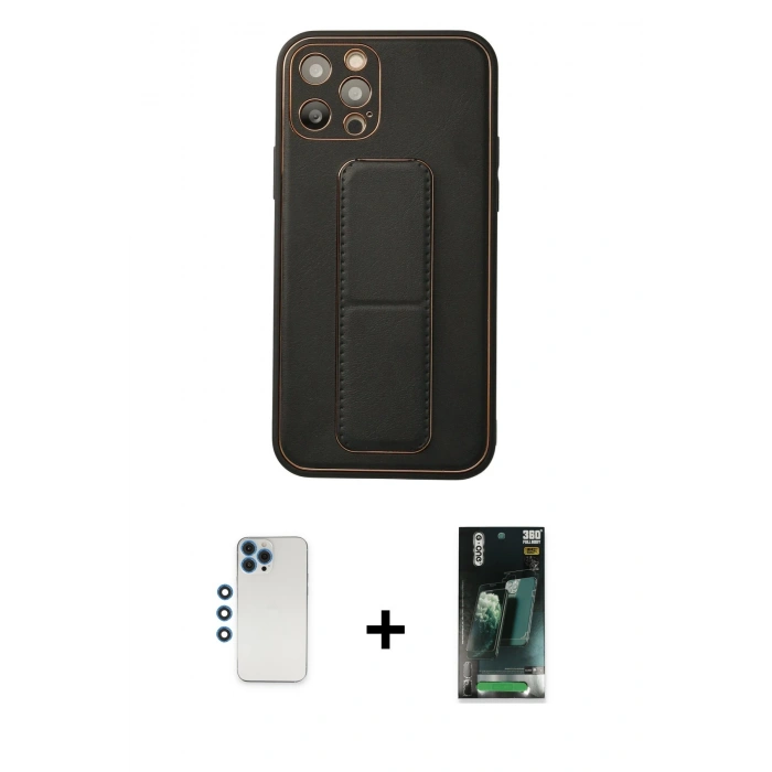 MARSİLYAN™- iPhone 12 Pro Kılıf Akış Doku - Şeffaf 360 Full Body Arka Koruyucu + Shine Kamera Lens - MI