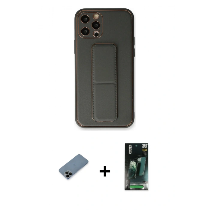 MARSİLYAN™- iPhone 12 Pro Kılıf Akış Doku - Şeffaf 360 Full Body Arka Koruyucu + Shine Kamera Lens Koruma Cam - SH