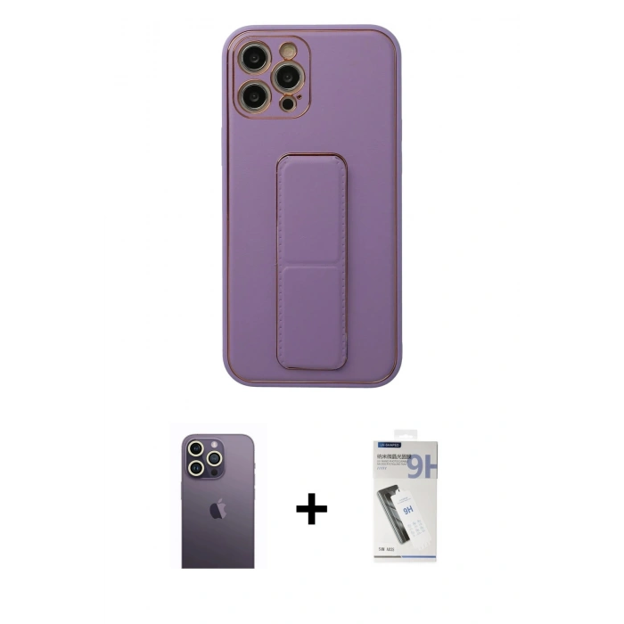 MARSİLYAN™- iPhone 12 Pro Kılıf Akış Doku - Şeffaf Uv Polymer Nano Ekran Koruyucu + Neon Fosforlu Kamera Lens - BZ