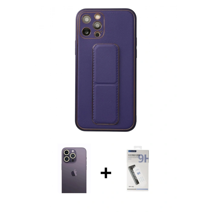 MARSİLYAN™- iPhone 12 Pro Kılıf Akış Doku - Şeffaf Uv Polymer Nano Ekran Koruyucu + Neon Fosforlu Kamera Lens - BZ