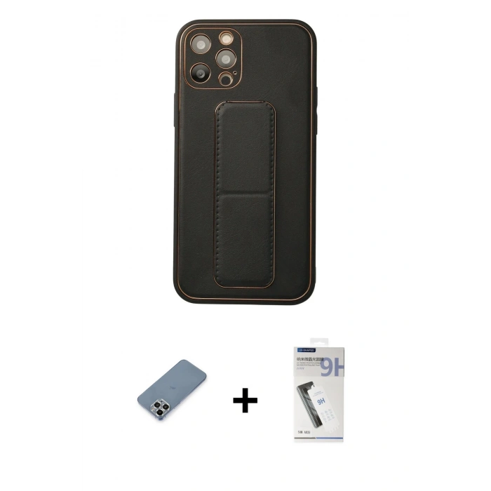 MARSİLYAN™- iPhone 12 Pro Kılıf Akış Doku - Şeffaf Uv Polymer Nano Ekran Koruyucu + Metal Kamera Lens Koruma Cam - GS