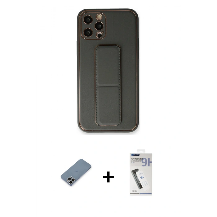 MARSİLYAN™- iPhone 12 Pro Kılıf Akış Doku - Şeffaf Uv Polymer Nano Ekran Koruyucu + Metal Kamera Lens Koruma Cam - GS