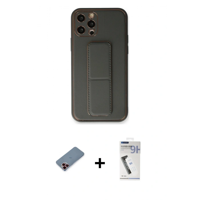 MARSİLYAN™- iPhone 12 Pro Kılıf Akış Doku - Şeffaf Uv Polymer Nano Ekran Koruyucu + Metal Kamera Lens Koruma Cam - KI