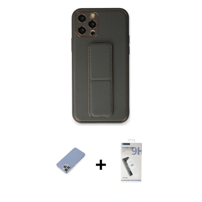 MARSİLYAN™- iPhone 12 Pro Kılıf Akış Doku - Şeffaf Uv Polymer Nano Ekran Koruyucu + Metal Kamera Lens Koruma Cam - KUYL