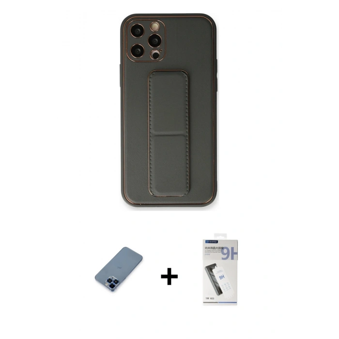 MARSİLYAN™- iPhone 12 Pro Kılıf Akış Doku - Şeffaf Uv Polymer Nano Ekran Koruyucu + Metal Kamera Lens Koruma Cam - MI