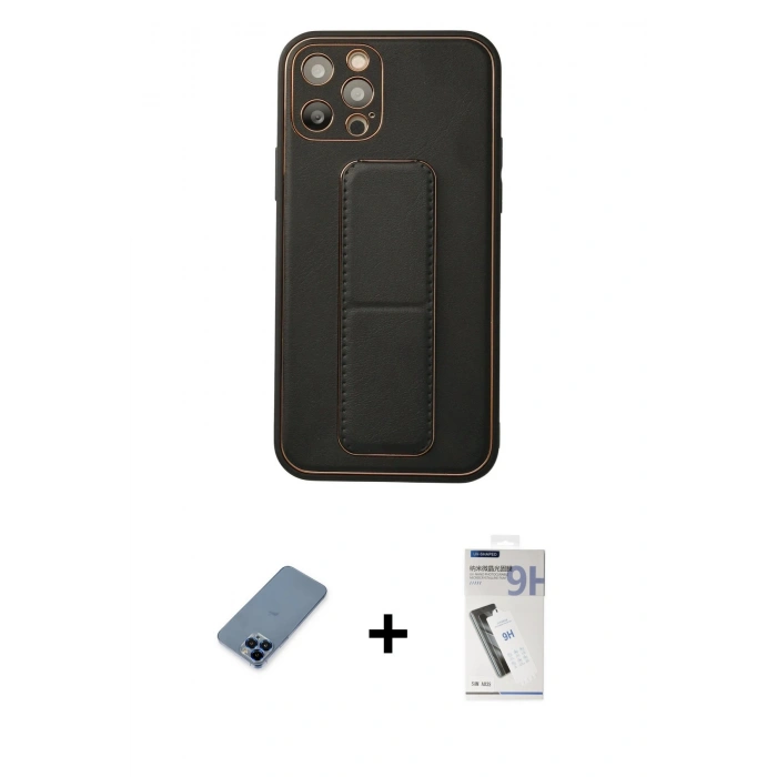 MARSİLYAN™- iPhone 12 Pro Kılıf Akış Doku - Şeffaf Uv Polymer Nano Ekran Koruyucu + Metal Kamera Lens Koruma Cam - MI