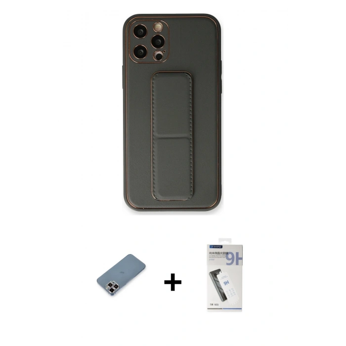 MARSİLYAN™- iPhone 12 Pro Kılıf Akış Doku - Şeffaf Uv Polymer Nano Ekran Koruyucu + Metal Kamera Lens Koruma Cam - MR