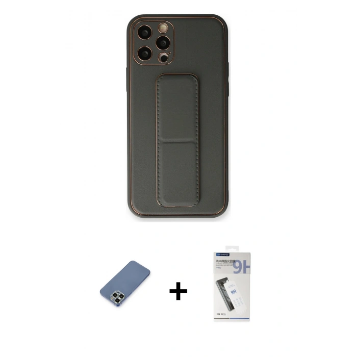 MARSİLYAN™- iPhone 12 Pro Kılıf Akış Doku - Şeffaf Uv Polymer Nano Ekran Koruyucu + Metal Kamera Lens Koruma Cam - AKYL