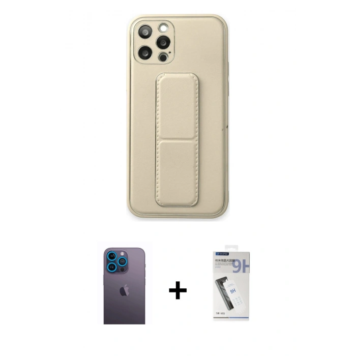MARSİLYAN™- iPhone 12 Pro Kılıf Akış Doku - Şeffaf Uv Polymer Nano Ekran Koruyucu + Neon Fosforlu Kamera Lens - MI