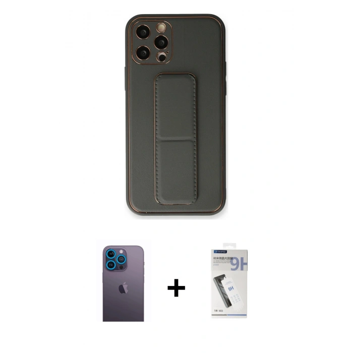 MARSİLYAN™- iPhone 12 Pro Kılıf Akış Doku - Şeffaf Uv Polymer Nano Ekran Koruyucu + Neon Fosforlu Kamera Lens - MI