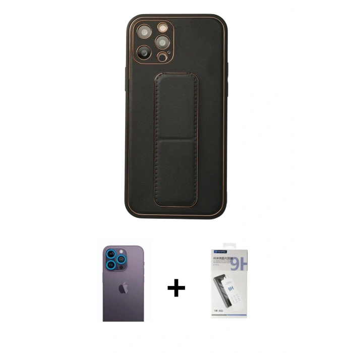 MARSİLYAN™- iPhone 12 Pro Kılıf Akış Doku - Şeffaf Uv Polymer Nano Ekran Koruyucu + Neon Fosforlu Kamera Lens - MI