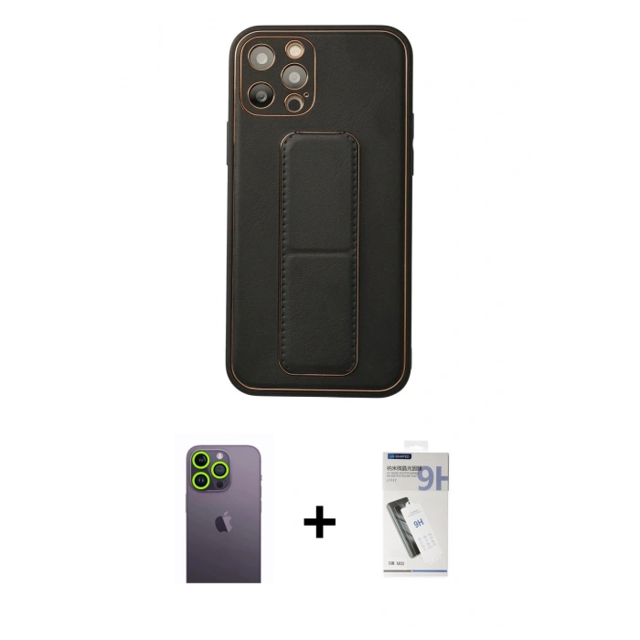 MARSİLYAN™- iPhone 12 Pro Kılıf Akış Doku - Şeffaf Uv Polymer Nano Ekran Koruyucu + Neon Fosforlu Kamera Lens - YL
