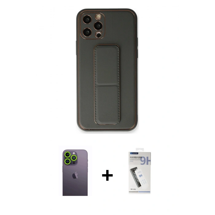 MARSİLYAN™- iPhone 12 Pro Kılıf Akış Doku - Şeffaf Uv Polymer Nano Ekran Koruyucu + Neon Fosforlu Kamera Lens - YL