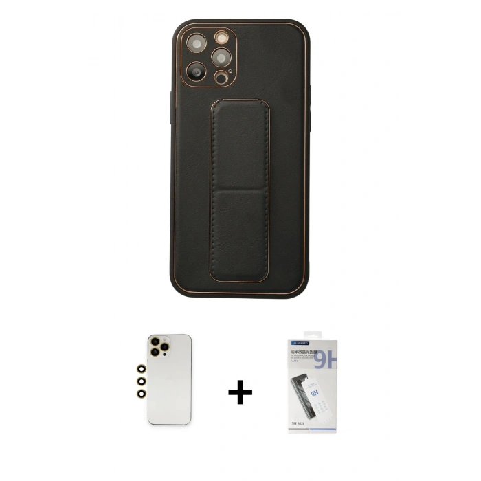 MARSİLYAN™- iPhone 12 Pro Kılıf Akış Doku - Şeffaf Uv Polymer Nano Ekran Koruyucu + Shine Kamera Lens - GD