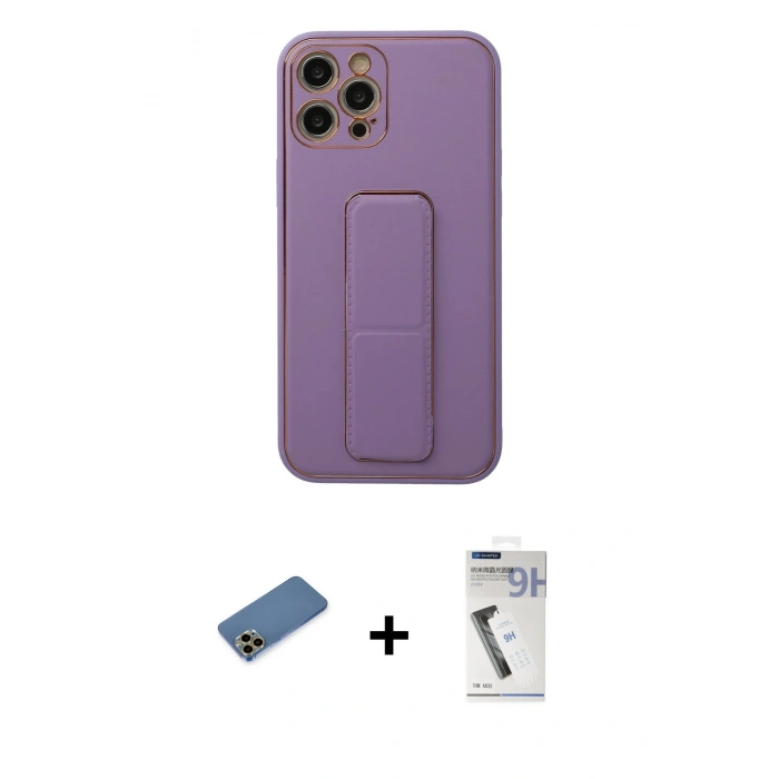 MARSİLYAN™- iPhone 12 Pro Kılıf Akış Doku - Şeffaf Uv Polymer Nano Ekran Koruyucu + Shine Kamera Lens Koruma Cam - GD