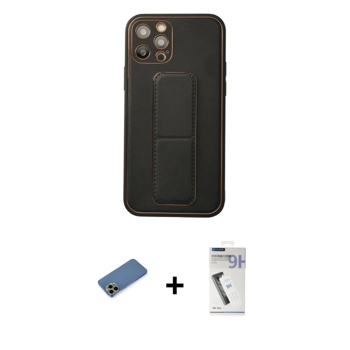MARSİLYAN™- iPhone 12 Pro Kılıf Akış Doku - Şeffaf Uv Polymer Nano Ekran Koruyucu + Shine Kamera Lens Koruma Cam - GD