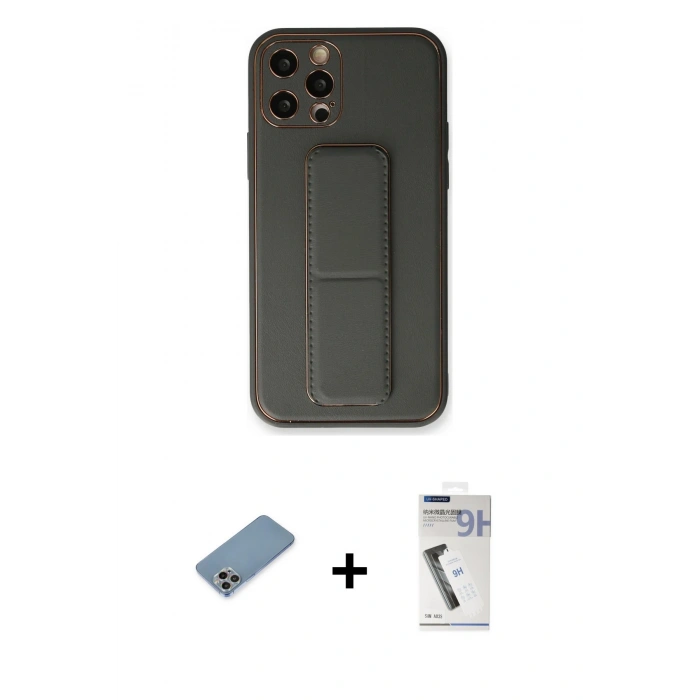 MARSİLYAN™- iPhone 12 Pro Kılıf Akış Doku - Şeffaf Uv Polymer Nano Ekran Koruyucu + Shine Kamera Lens Koruma Cam - GI