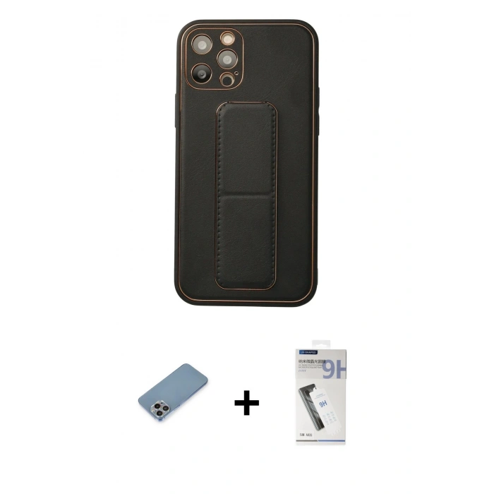 MARSİLYAN™- iPhone 12 Pro Kılıf Akış Doku - Şeffaf Uv Polymer Nano Ekran Koruyucu + Shine Kamera Lens Koruma Cam - GI