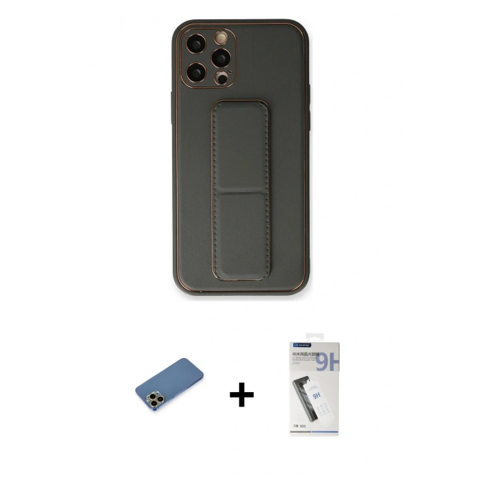 MARSİLYAN™- iPhone 12 Pro Kılıf Akış Doku - Şeffaf Uv Polymer Nano Ekran Koruyucu + Shine Kamera Lens Koruma Cam - GD