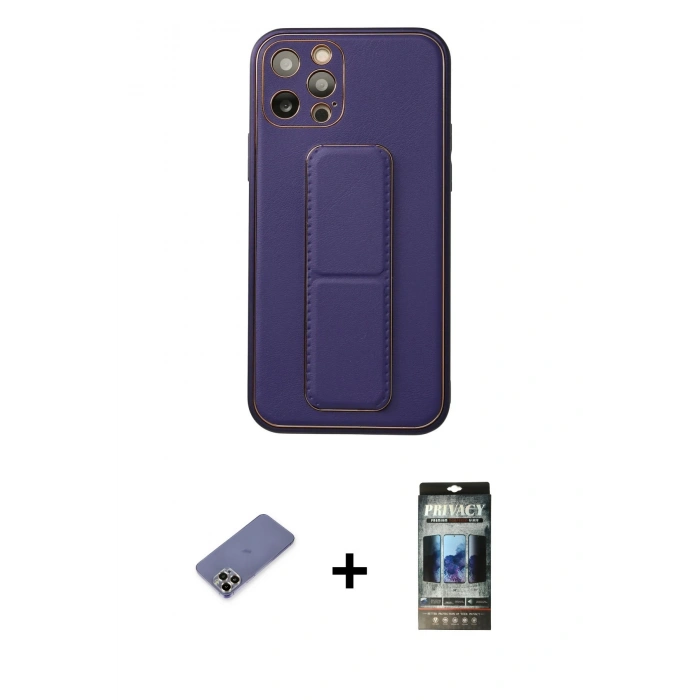 MARSİLYAN™- iPhone 12 Pro Kılıf Akış Doku - Siyah 34D Hayalet Izgaralı Cam + Metal Kamera Lens Koruma Cam - GD