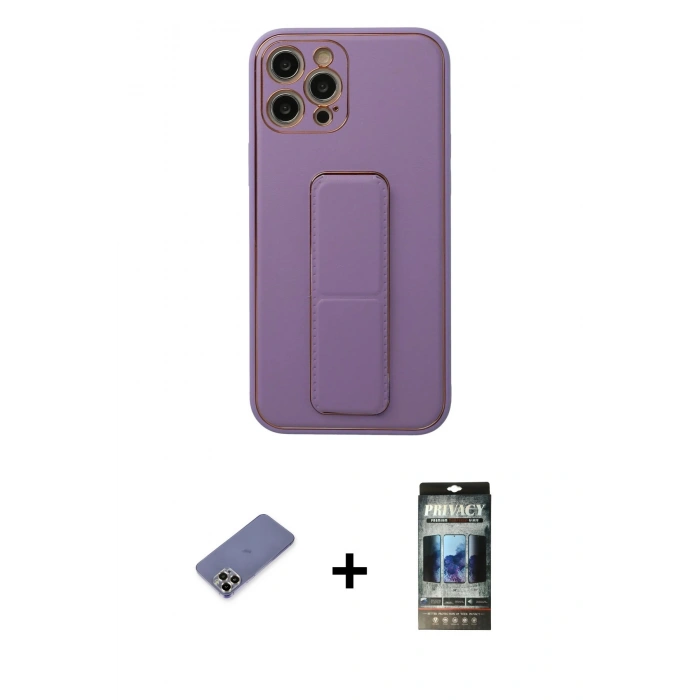 MARSİLYAN™- iPhone 12 Pro Kılıf Akış Doku - Siyah 34D Hayalet Izgaralı Cam + Metal Kamera Lens Koruma Cam - GD
