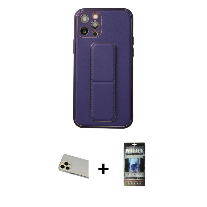 MARSİLYAN™- iPhone 12 Pro Kılıf Akış Doku - Siyah 34D Hayalet Izgaralı Cam + Rainbow Kamera Lens Koruma Cam - GD