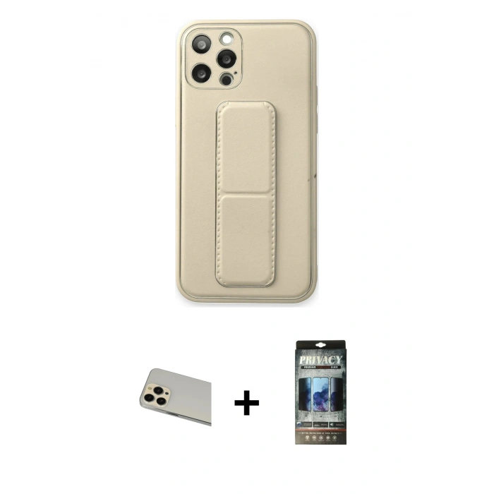 MARSİLYAN™- iPhone 12 Pro Kılıf Akış Doku - Siyah 34D Hayalet Izgaralı Cam + Rainbow Kamera Lens Koruma Cam - GD